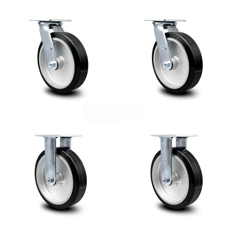 Service Caster 8 Inch Rubber on Aluminum Caster Set with Ball Bearings 2 Swivel 2 Rigid SCC SCC-30CS820-RAB-2-R820-2